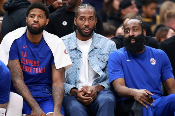 George and Leonard, along with James Harden, in April 2024.