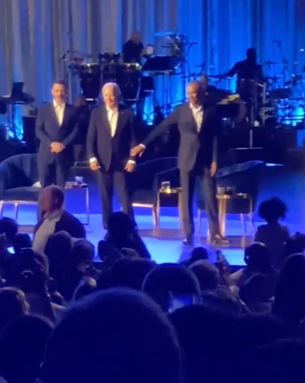 New video from Saturday night's $26M Dem fundraiser in LA shows President Joe Biden appear to freeze up and get lost on stage.