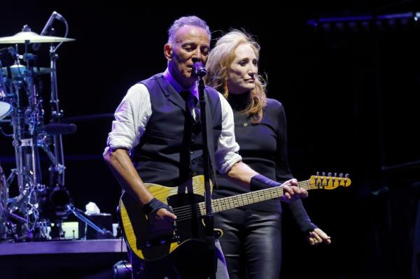 Bruce Springsteen and Patti Scialfa perform during the 2024 Sea.Hear.Now Festival on the beach on September 15, 2024 in Asbury Park, New Jersey.